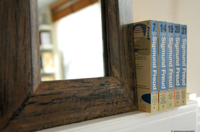 Sigmund Freud books on a shelf